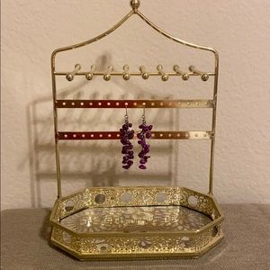 Purple Beaded Drop Earrings Size OS EUC